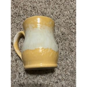 J Beaumont Pottery Cup / Mug Yellow White Signed Applied Handled Thrown 2015